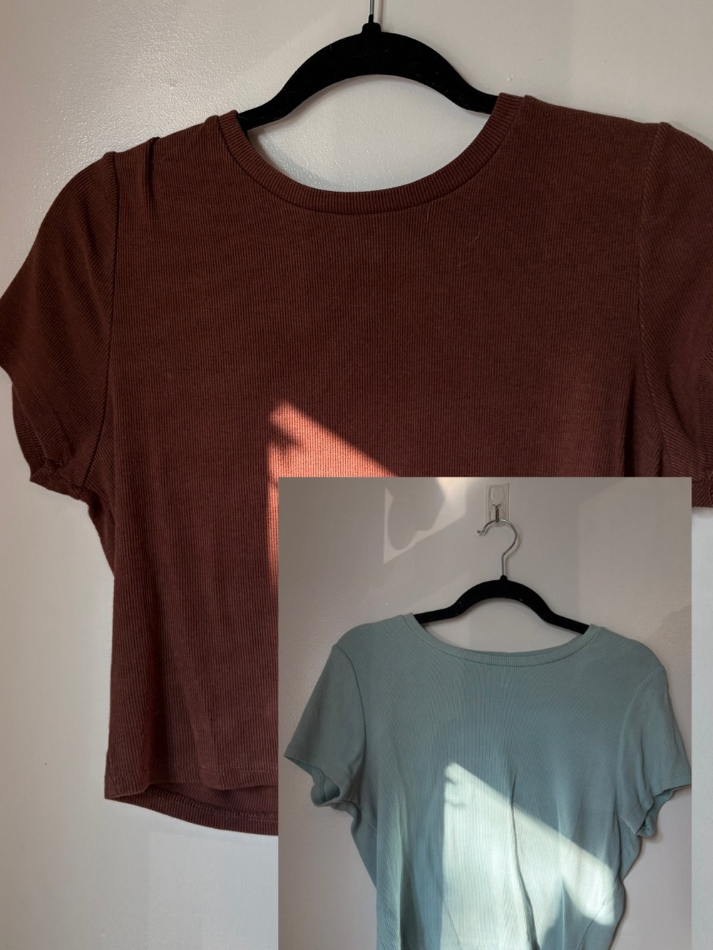 TWO!! Garage Short Sleeve Ribbed Tops in Brown and Light Blue